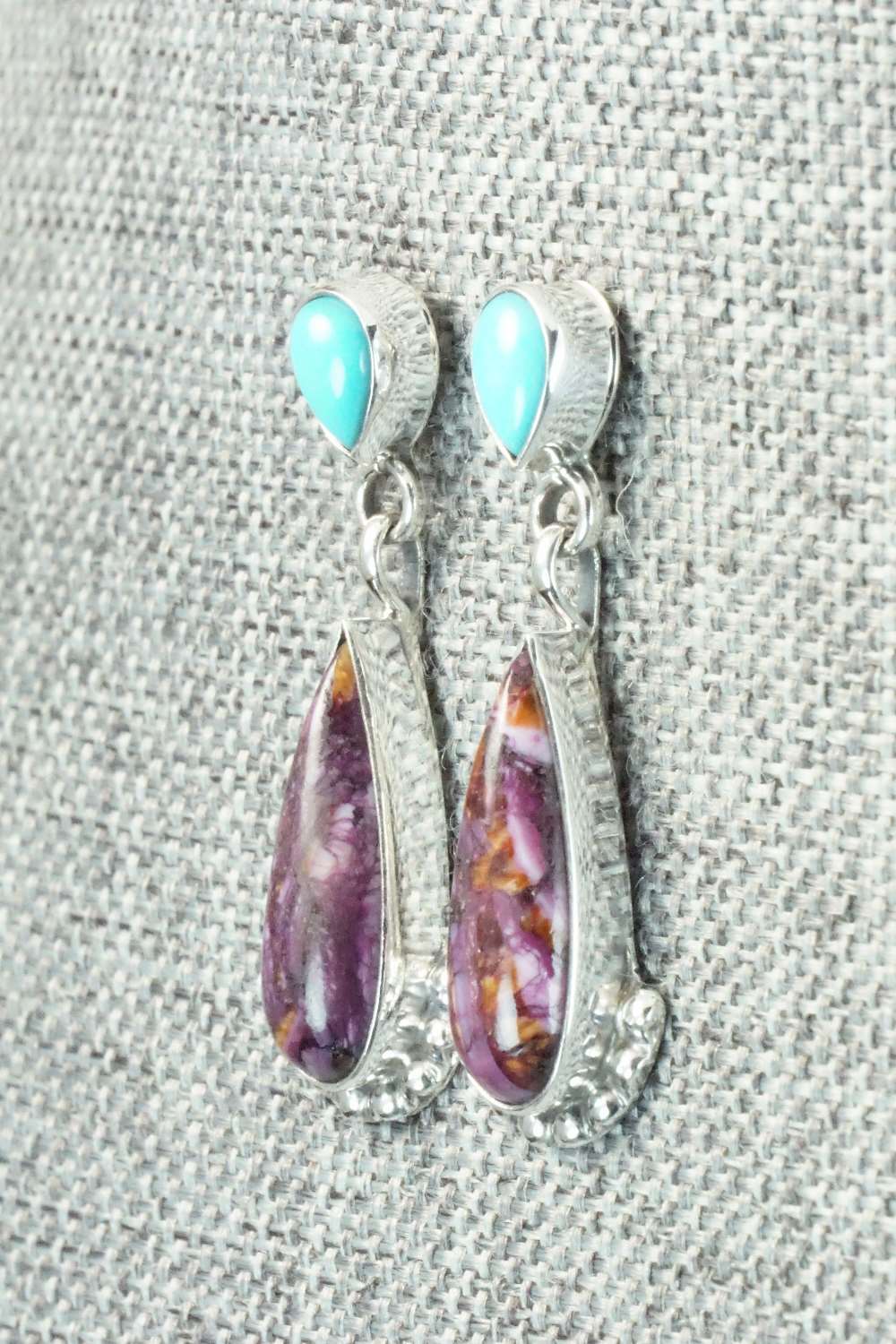 Spiny Oyster, Turquoise & Sterling Silver Earrings - Verley Betone