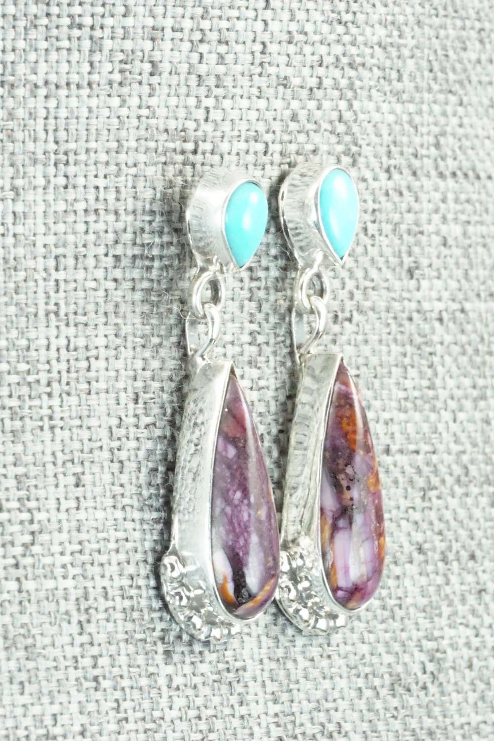 Spiny Oyster, Turquoise & Sterling Silver Earrings - Verley Betone