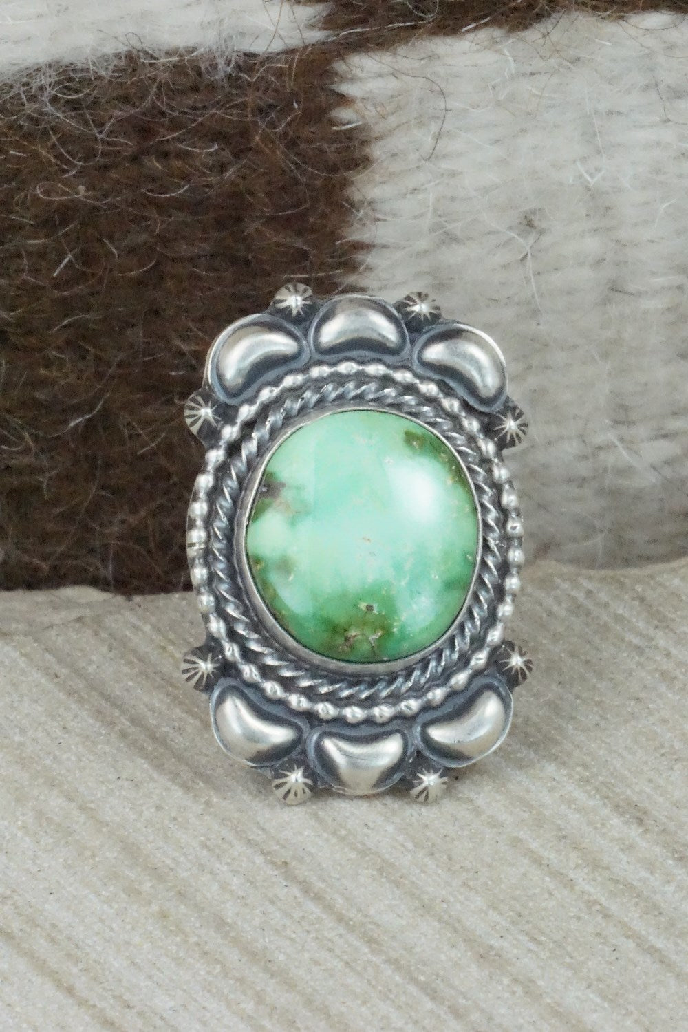 Turquoise & Sterling Silver Ring - Tom Lewis - Size 6.25