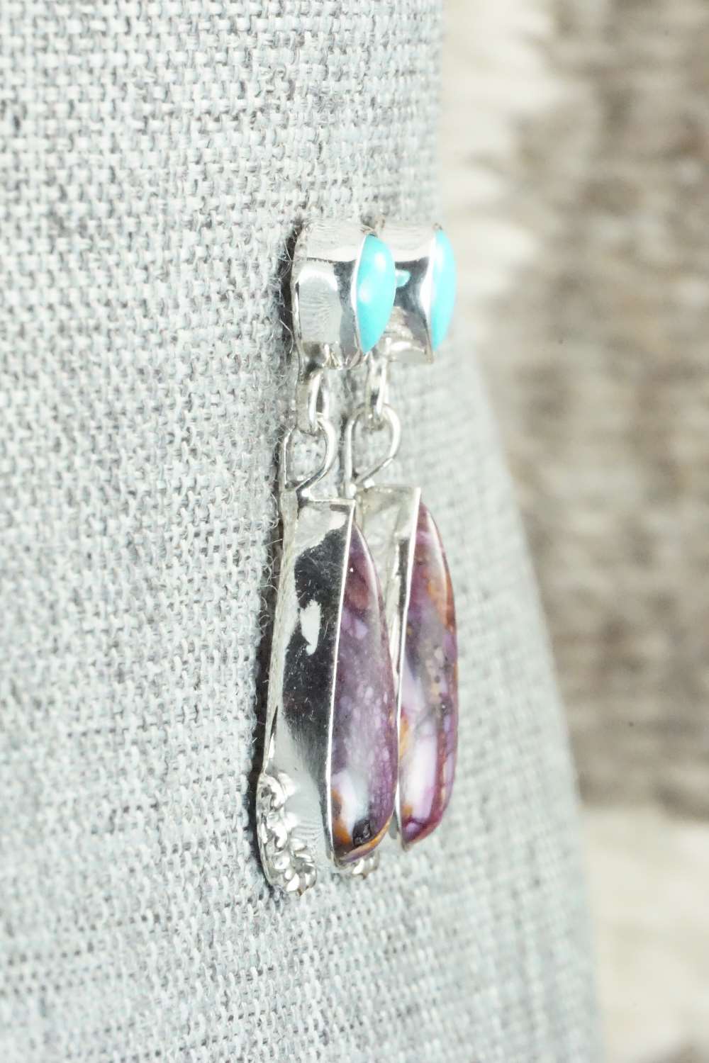 Spiny Oyster, Turquoise & Sterling Silver Earrings - Verley Betone