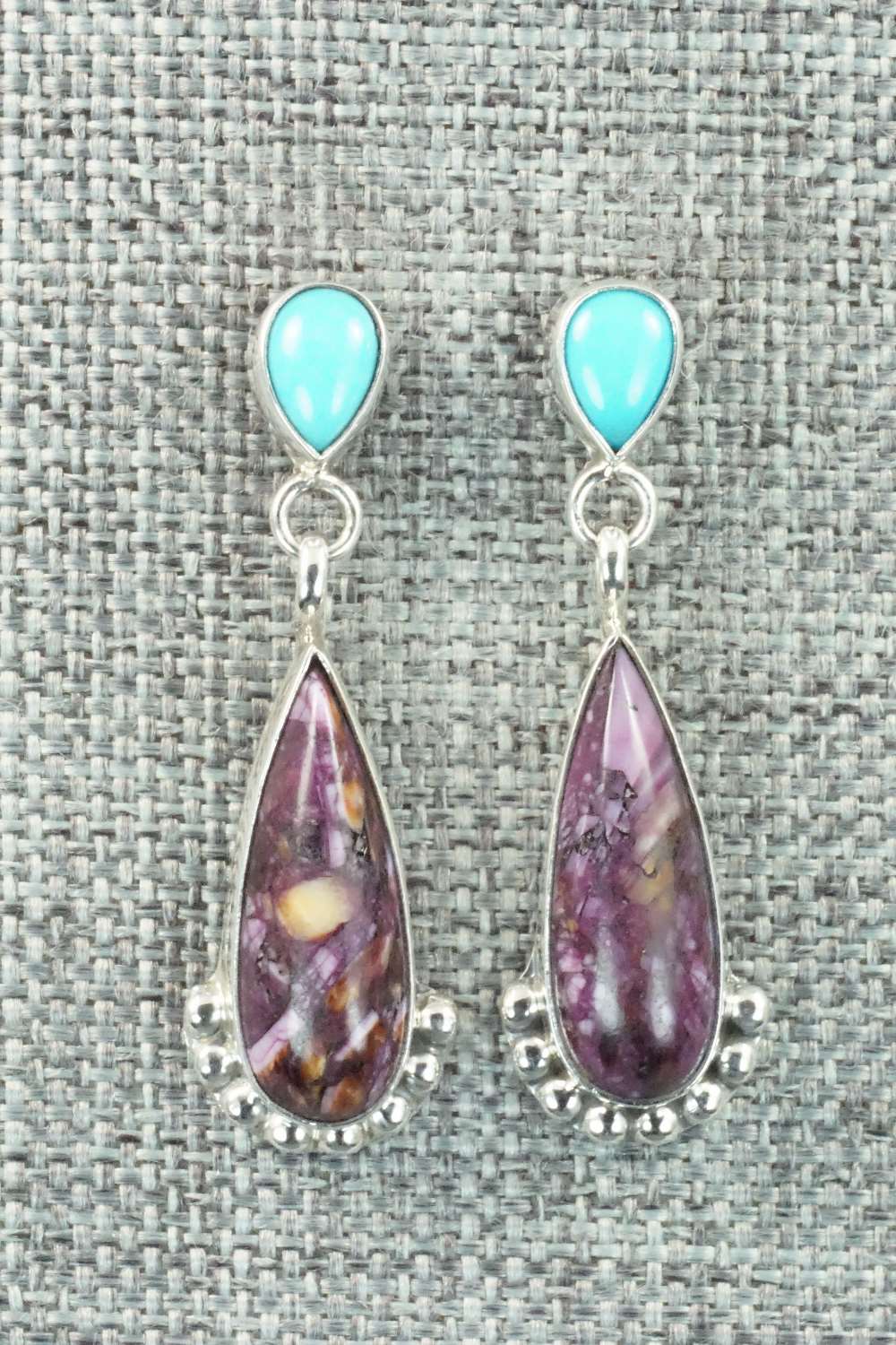 Spiny Oyster, Turquoise & Sterling Silver Earrings - Verley Betone