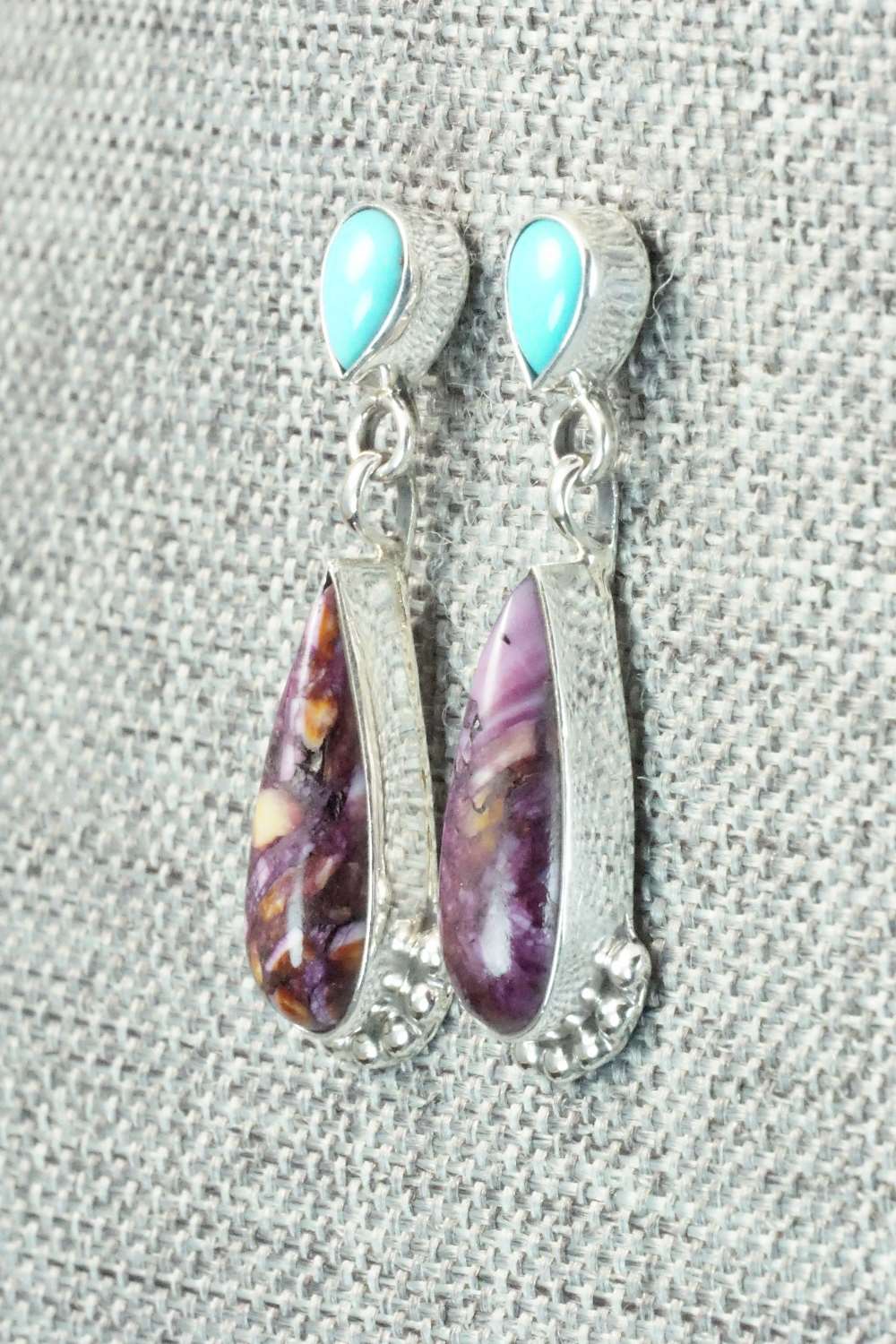 Spiny Oyster, Turquoise & Sterling Silver Earrings - Verley Betone