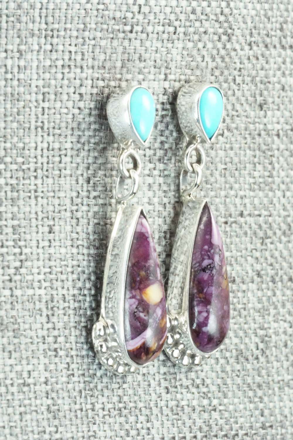 Spiny Oyster, Turquoise & Sterling Silver Earrings - Verley Betone