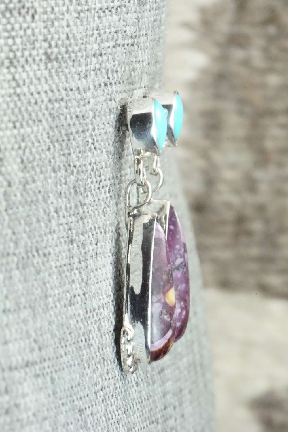 Spiny Oyster, Turquoise & Sterling Silver Earrings - Verley Betone