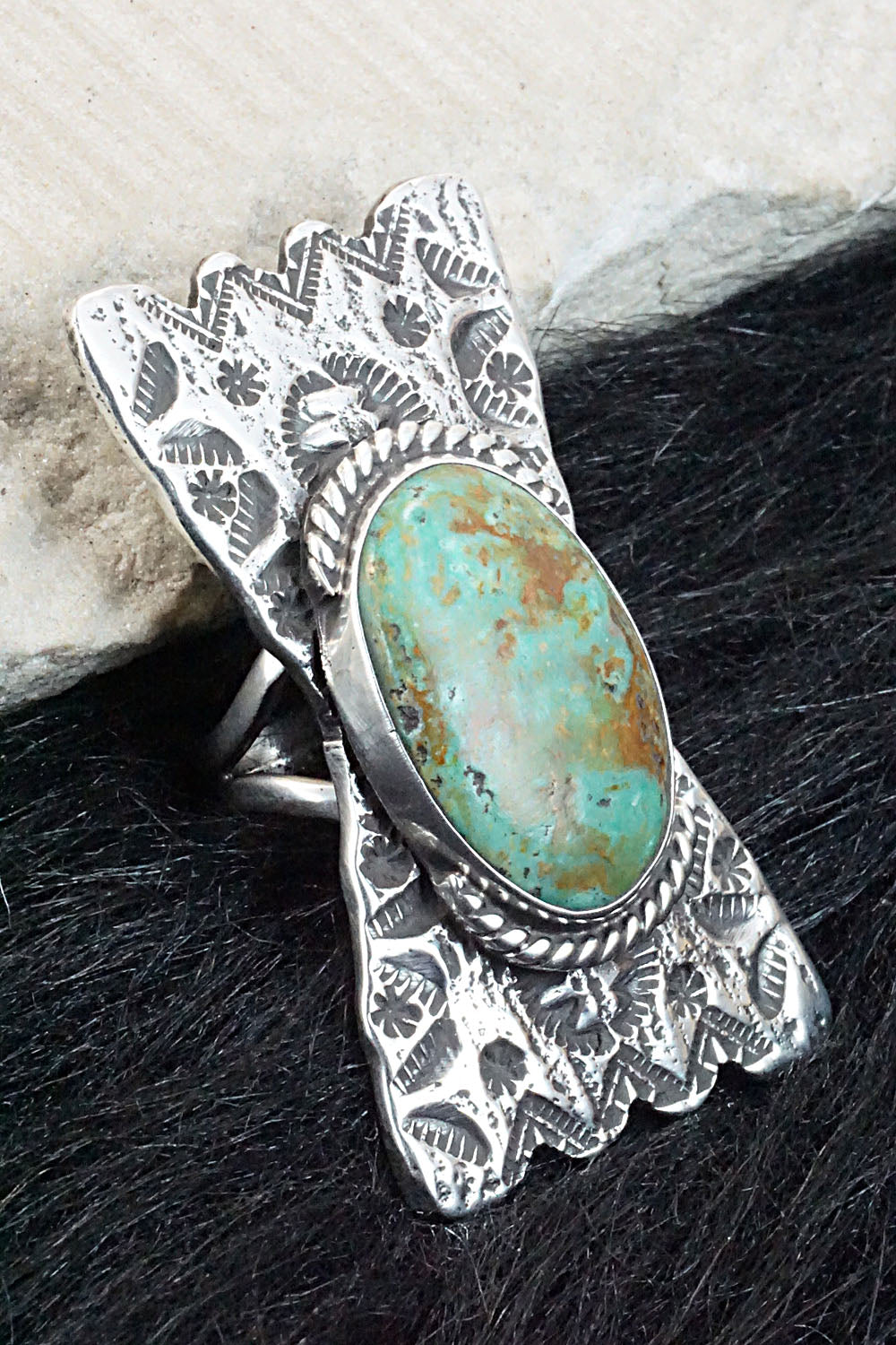 Turquoise & Sterling Silver Ring - Virgil Reeder - 8.5