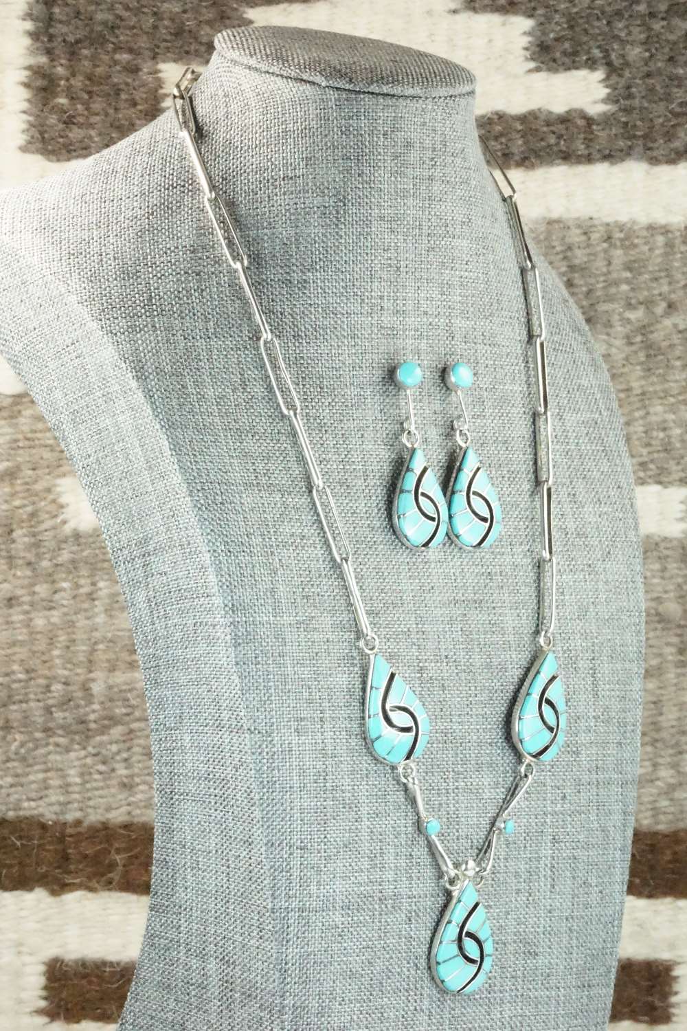 Turquoise & Sterling Silver Necklace and Earrings Set - Amy Wesley