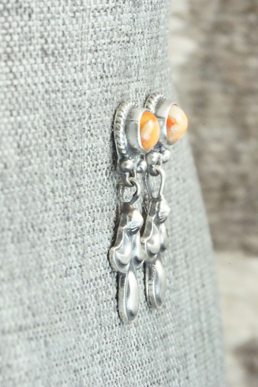 Spiny Oyster & Sterling Silver Earrings - Adelarae Yazzie