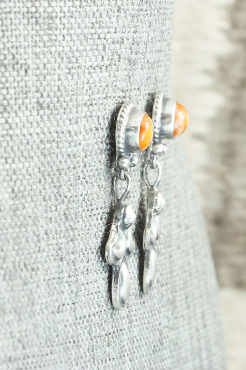 Spiny Oyster & Sterling Silver Earrings - Adelarae Yazzie