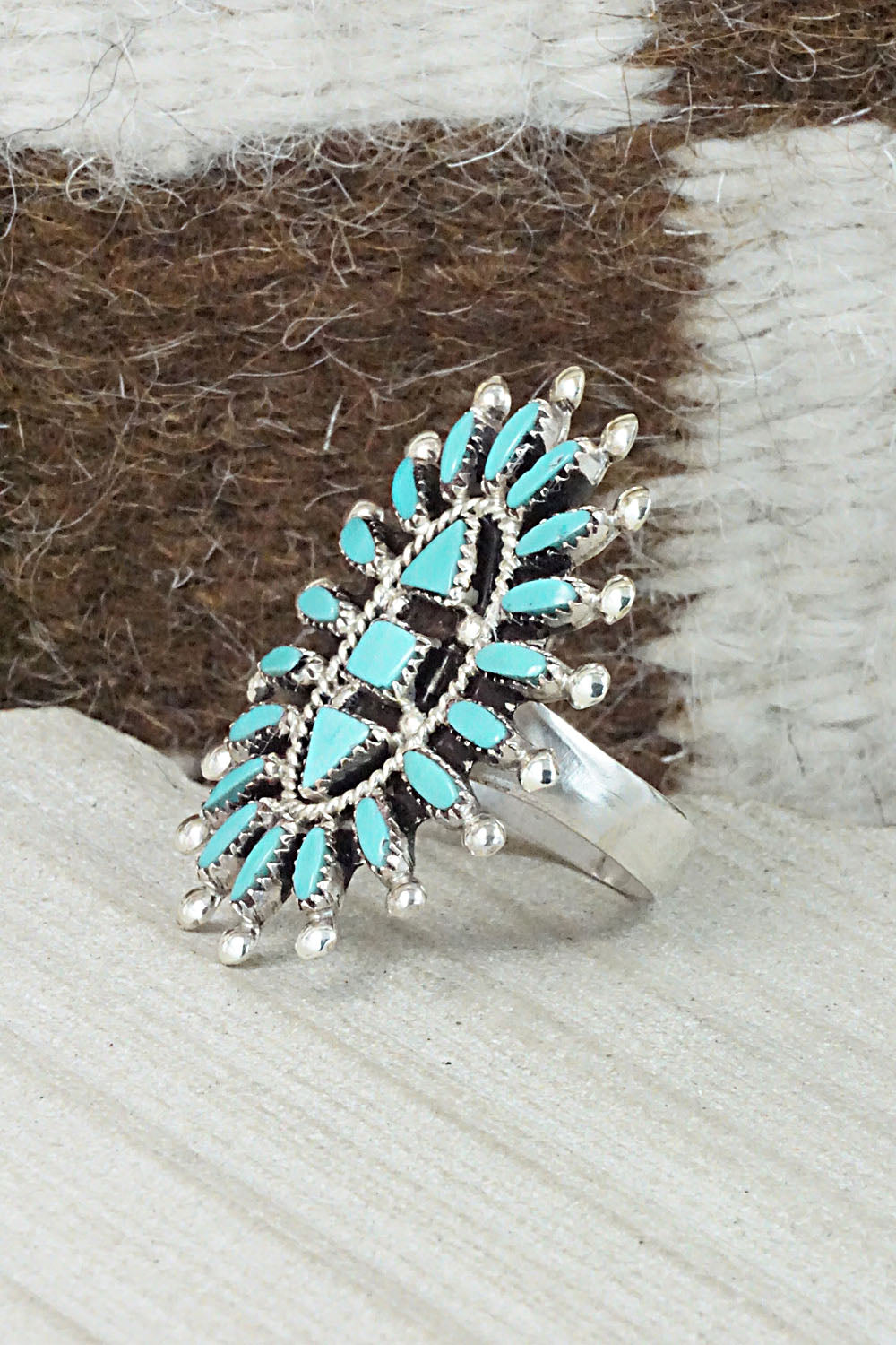 Turquoise & Sterling Silver Ring - Evonne Hustito - Size 8.5