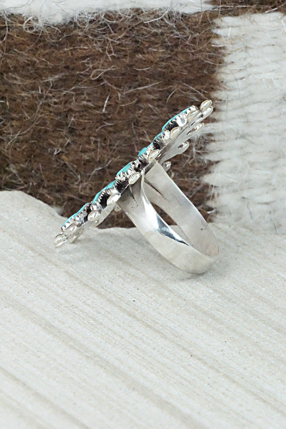 Turquoise & Sterling Silver Ring - Evonne Hustito - Size 8.5