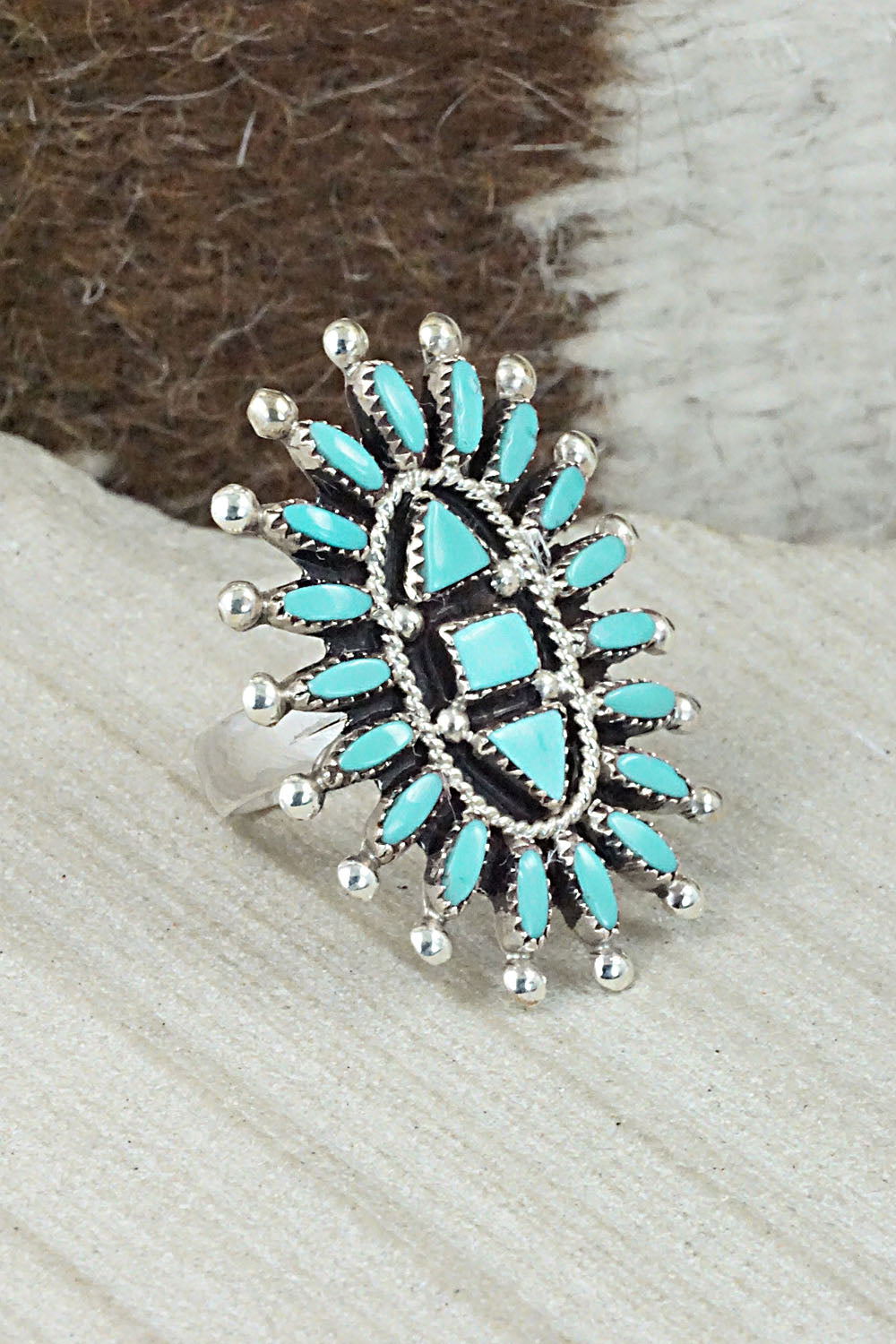 Turquoise & Sterling Silver Ring - Evonne Hustito - Size 7.25