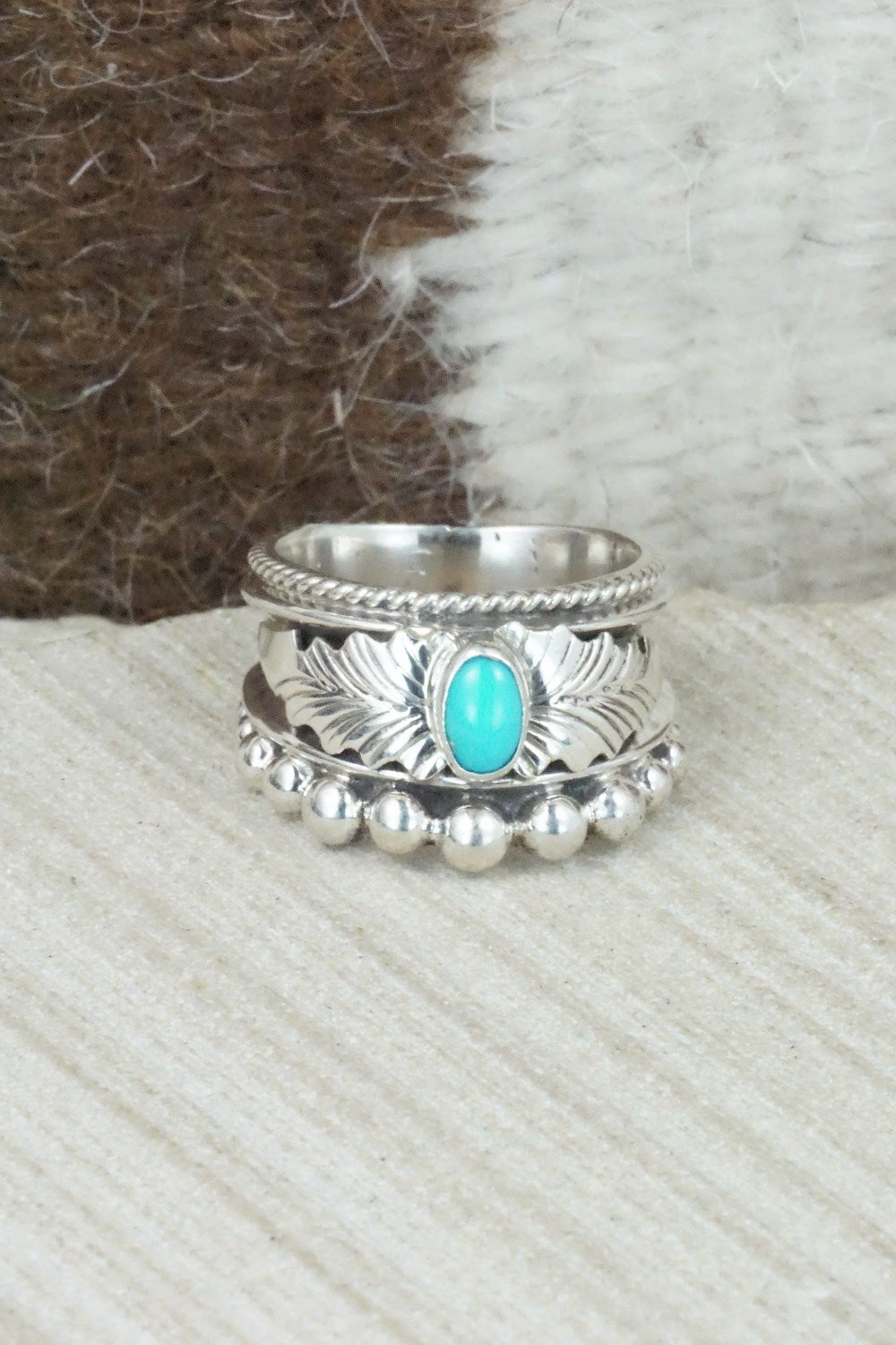 Turquoise & Sterling Silver Ring - Tom Lewis - Size 10