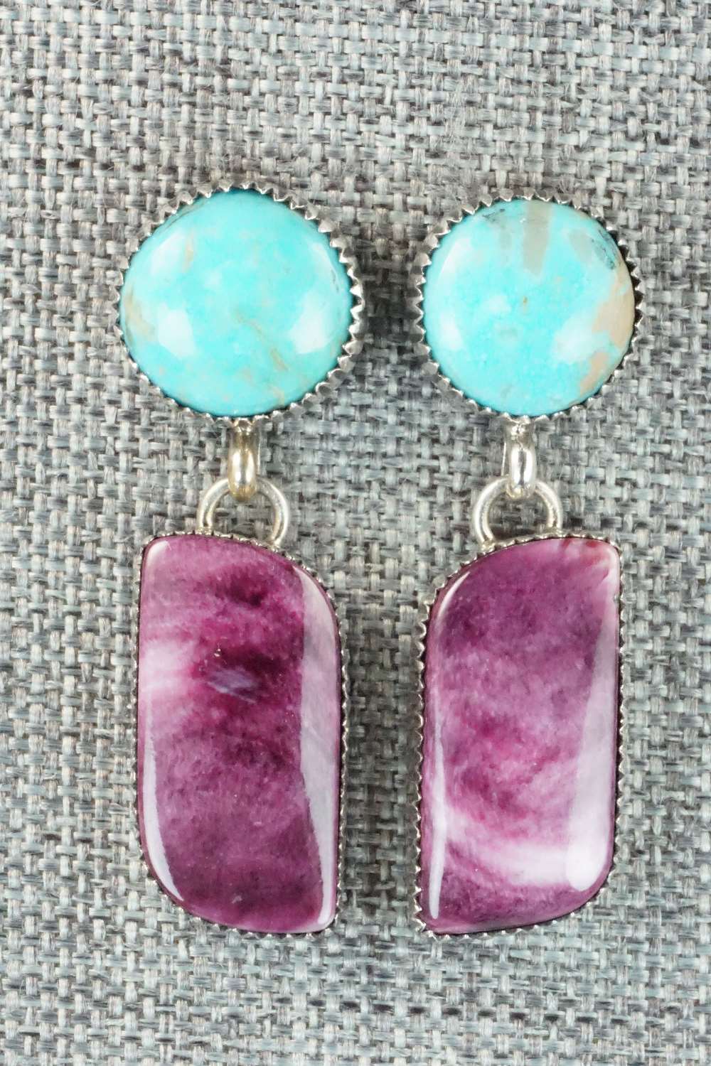Turquoise, Spiny Oyster & Sterling Silver Earrings - Alvin Joe