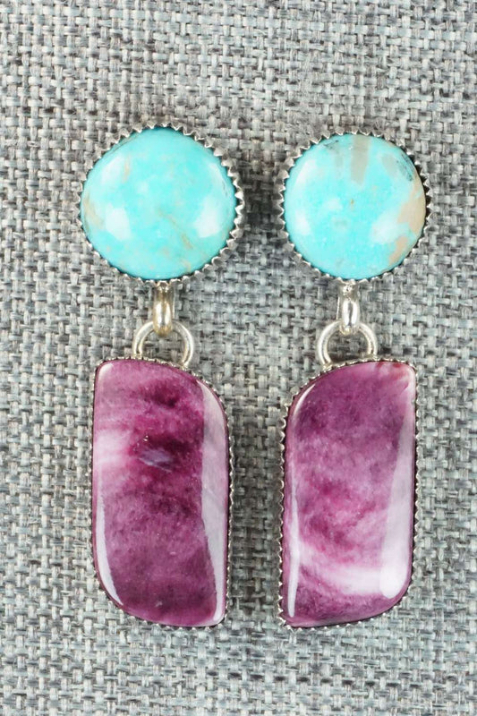 Turquoise, Spiny Oyster & Sterling Silver Earrings - Alvin Joe