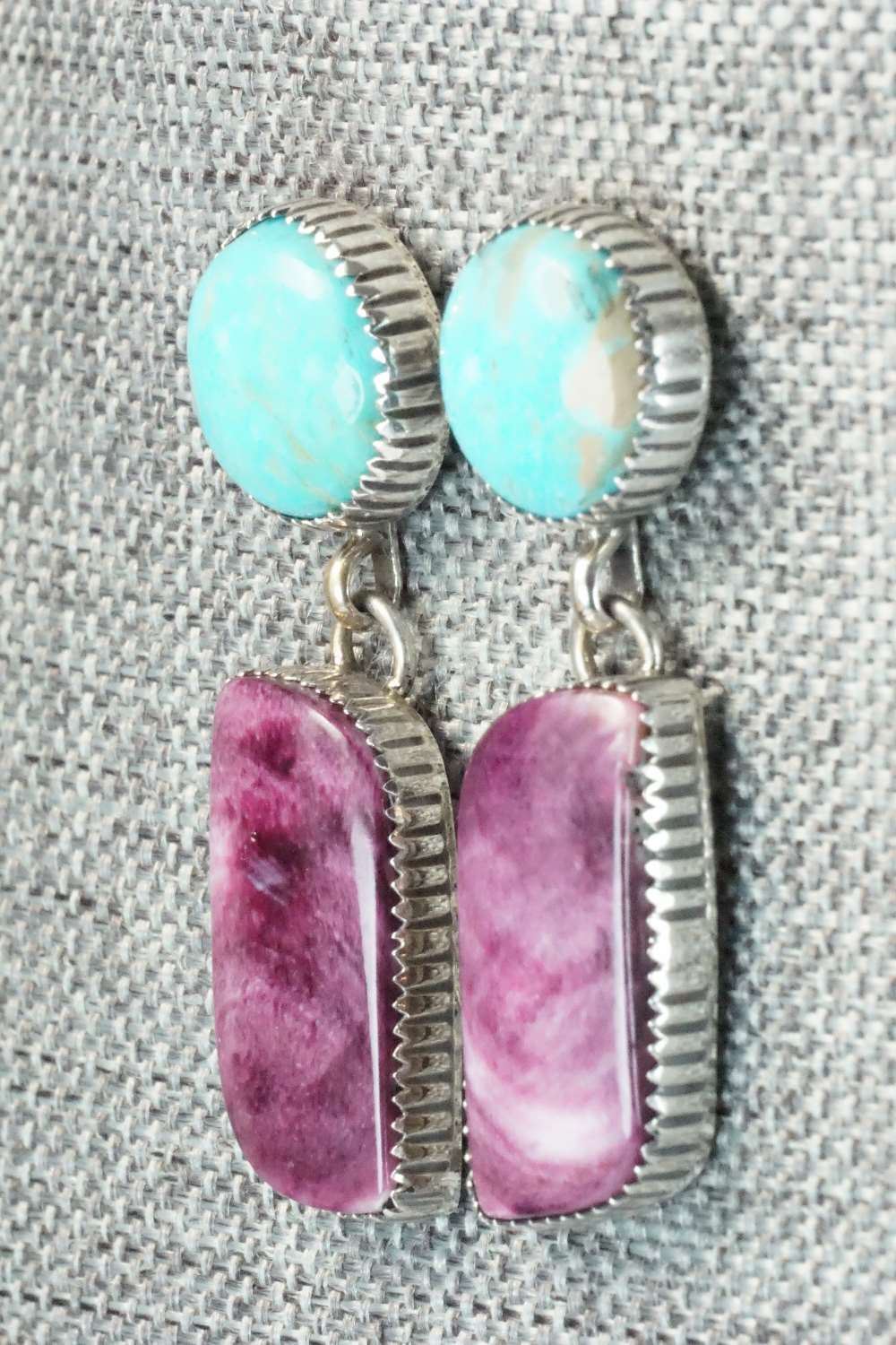 Turquoise, Spiny Oyster & Sterling Silver Earrings - Alvin Joe