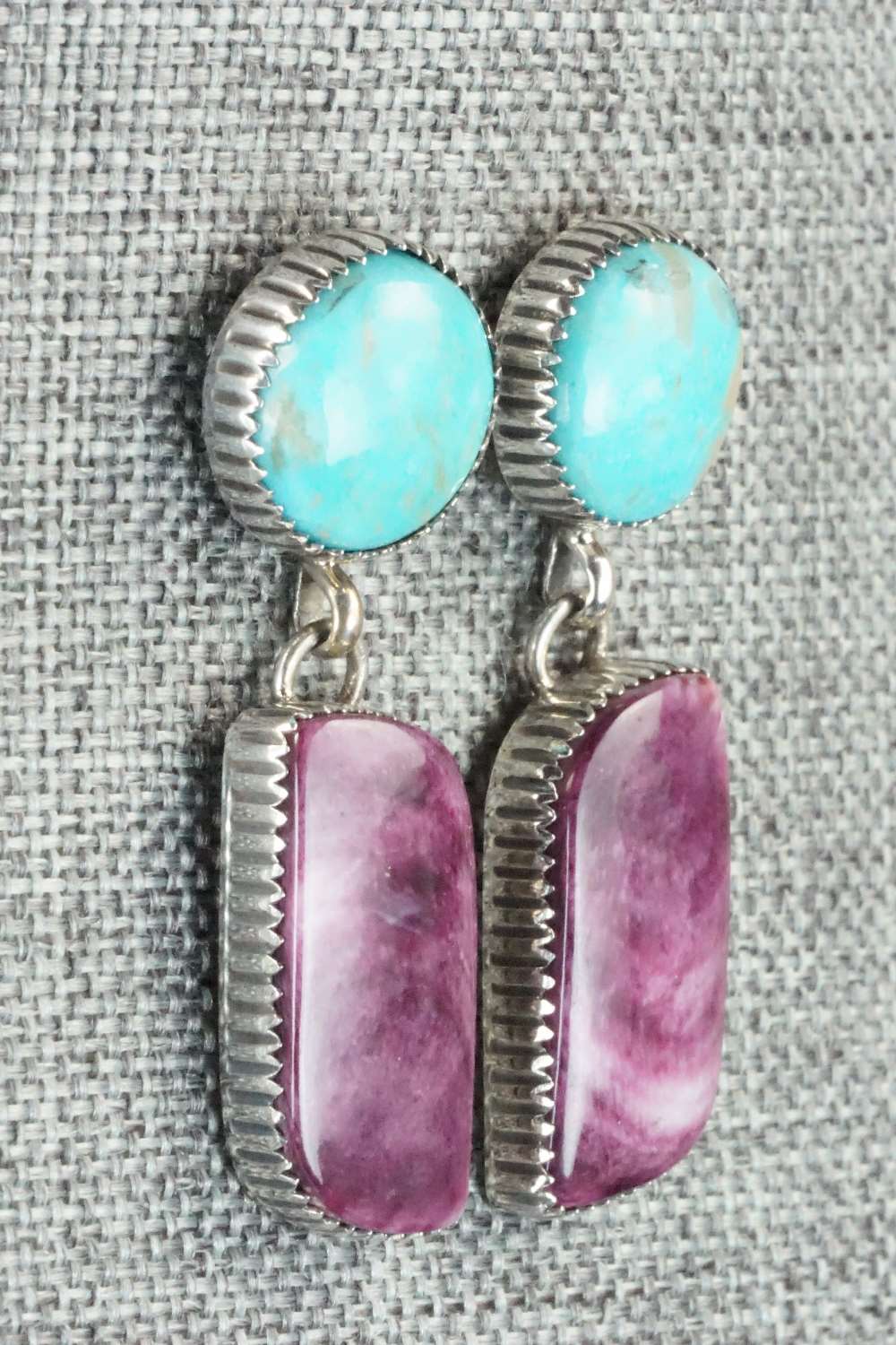 Turquoise, Spiny Oyster & Sterling Silver Earrings - Alvin Joe