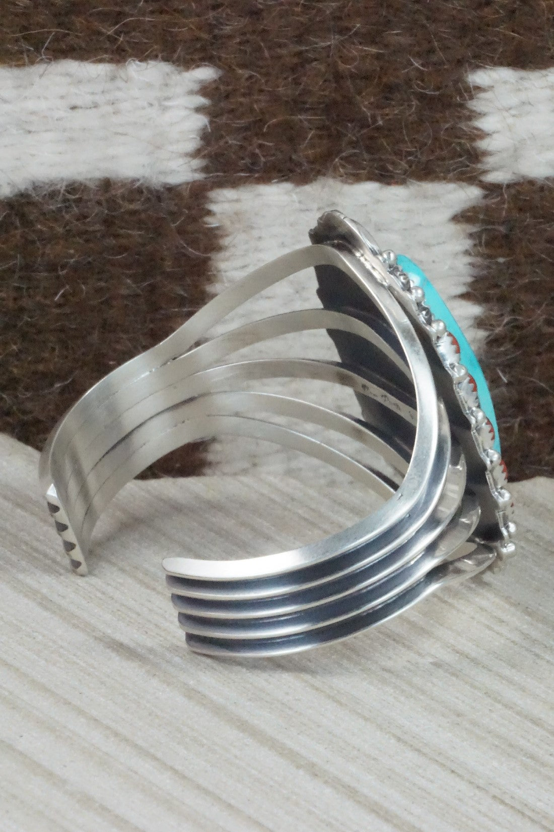 Turquoise, Coral and Sterling Silver Bracelet - Tom Lewis