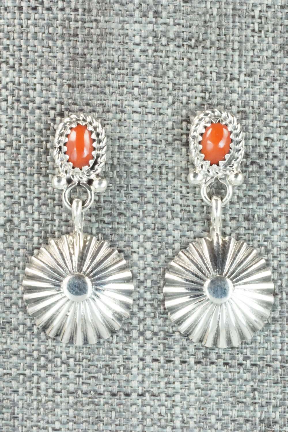 Coral & Sterling Silver Earrings - Adelarae Yazzie