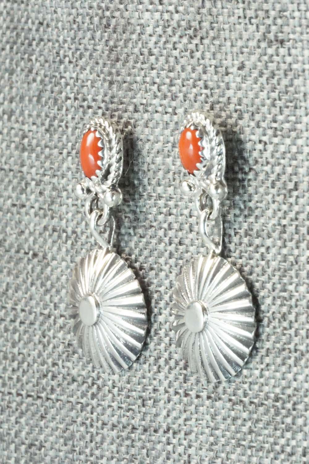 Coral & Sterling Silver Earrings - Adelarae Yazzie