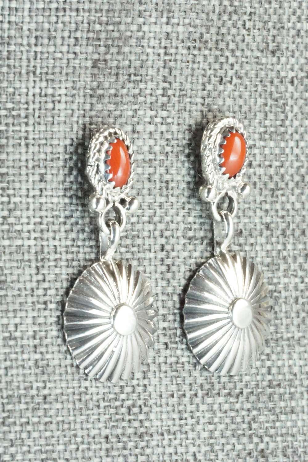 Coral & Sterling Silver Earrings - Adelarae Yazzie