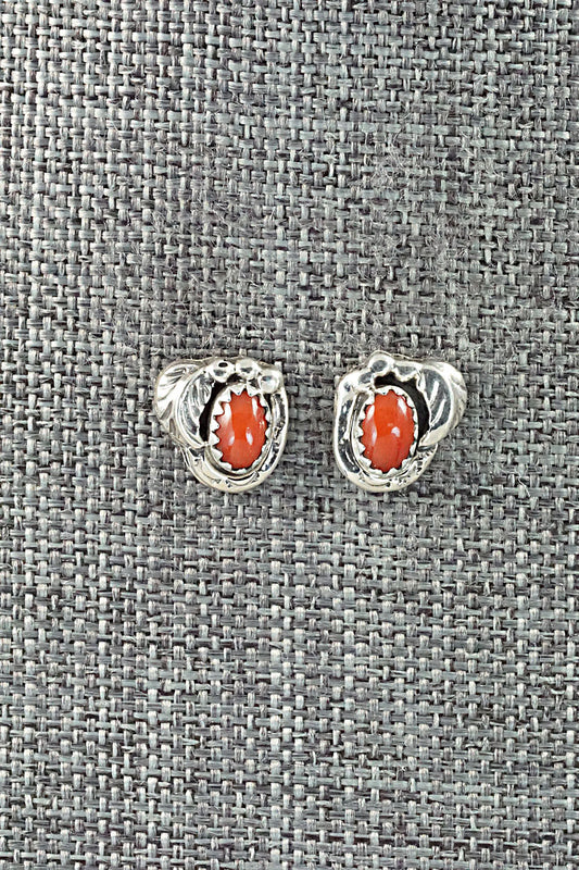 Coral & Sterling Silver Earrings - Elaine Shirley