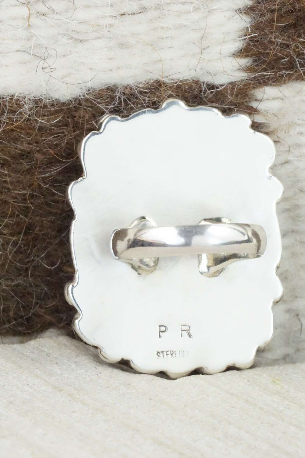Turquoise, Coral & Sterling Silver Ring - Priscilla Reeder - Size 8.5