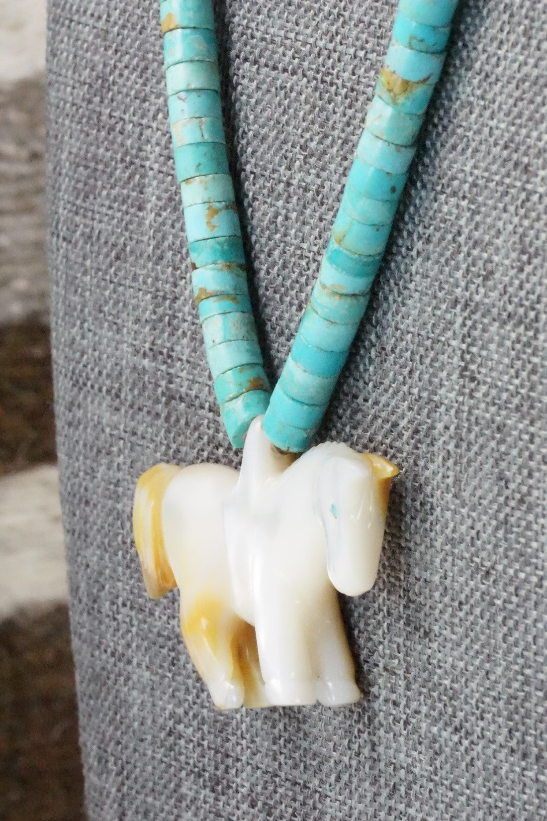 Horse Zuni Fetish Carving Necklace - Andres Quandelacy