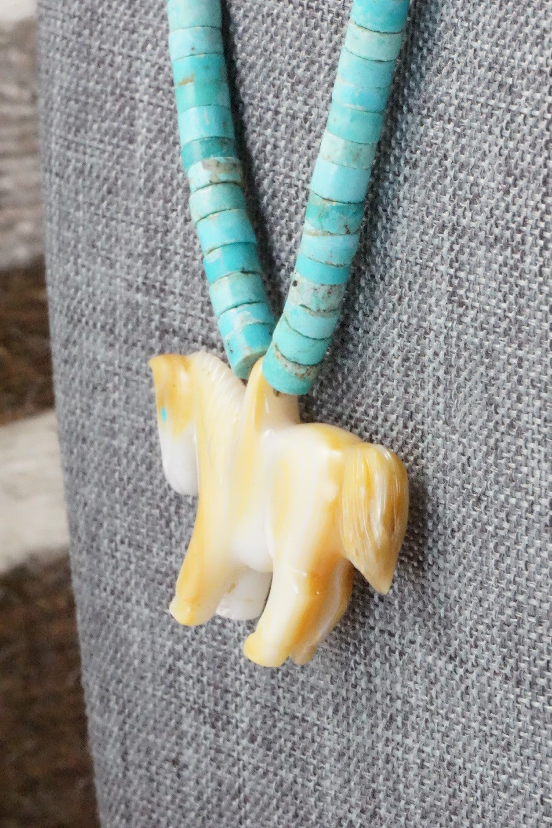 Horse Zuni Fetish Carving Necklace - Andres Quandelacy