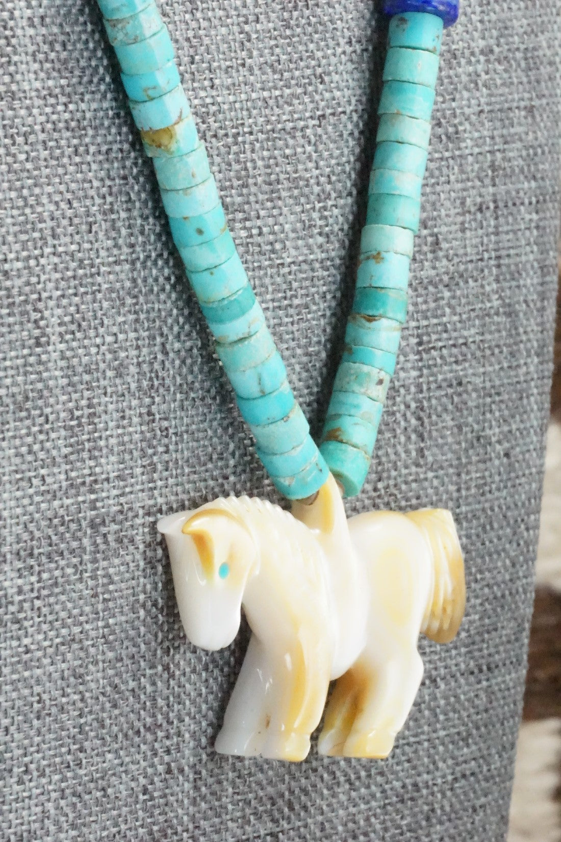 Horse Zuni Fetish Carving Necklace - Andres Quandelacy