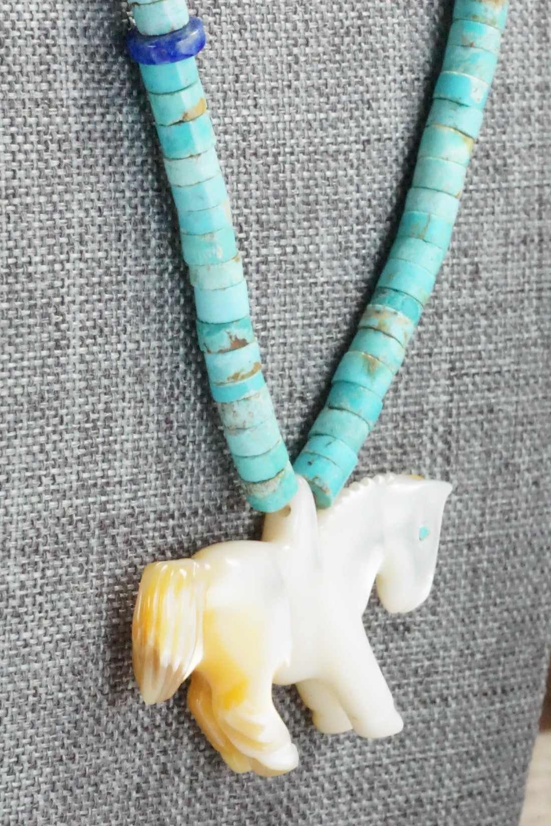 Horse Zuni Fetish Carving Necklace - Andres Quandelacy