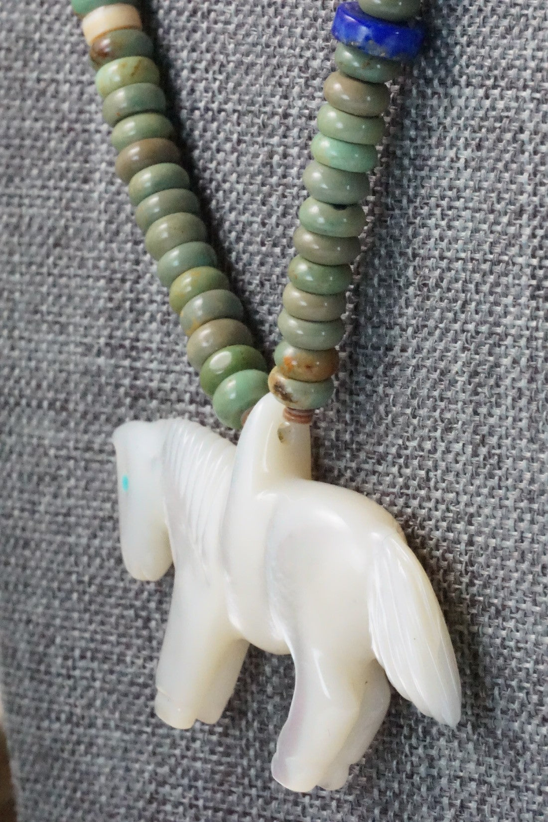 Horse Zuni Fetish Carving Necklace - Andres Quandelacy