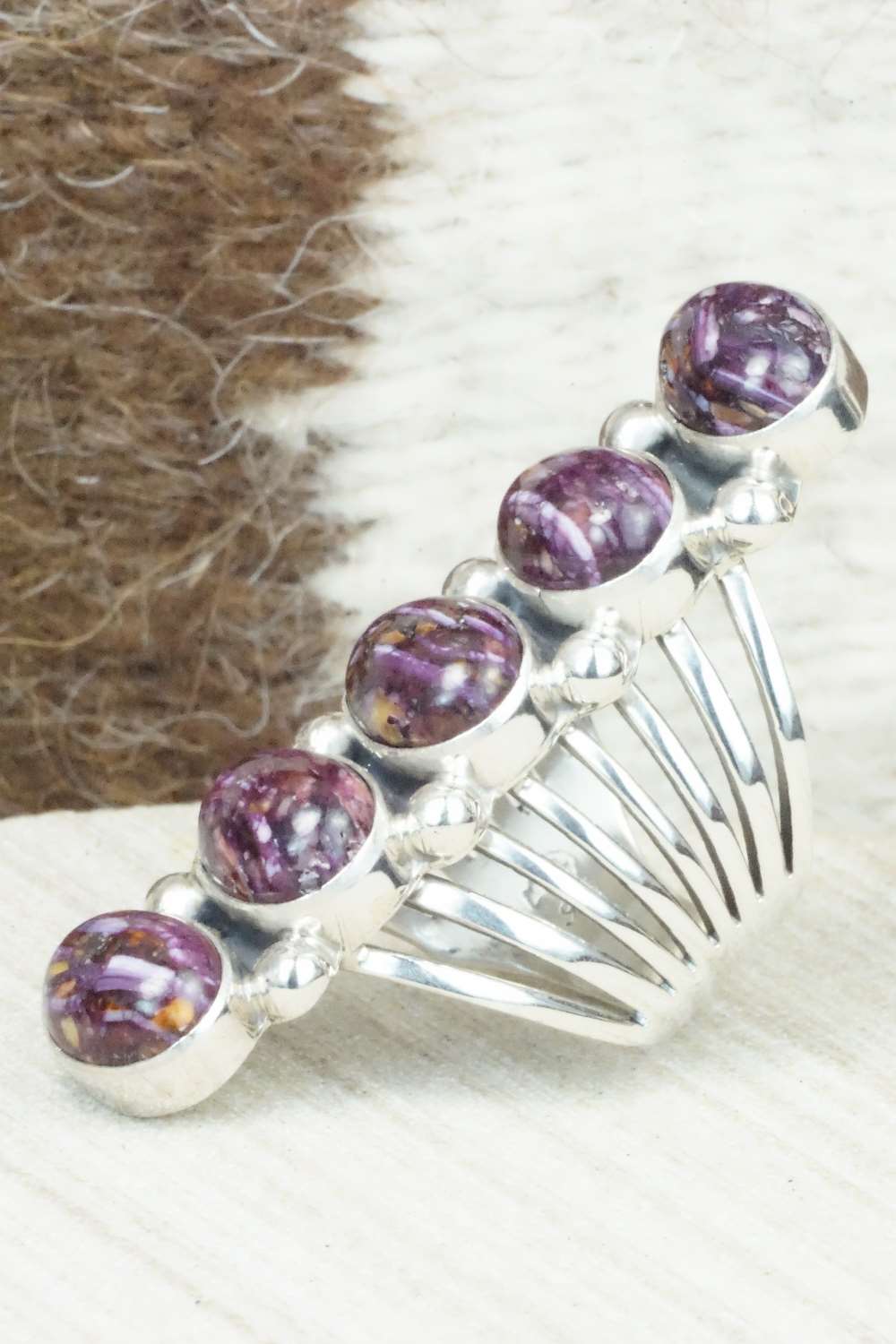 Spiny Oyster & Sterling Silver Ring - Thomas Yazzie - Size 6