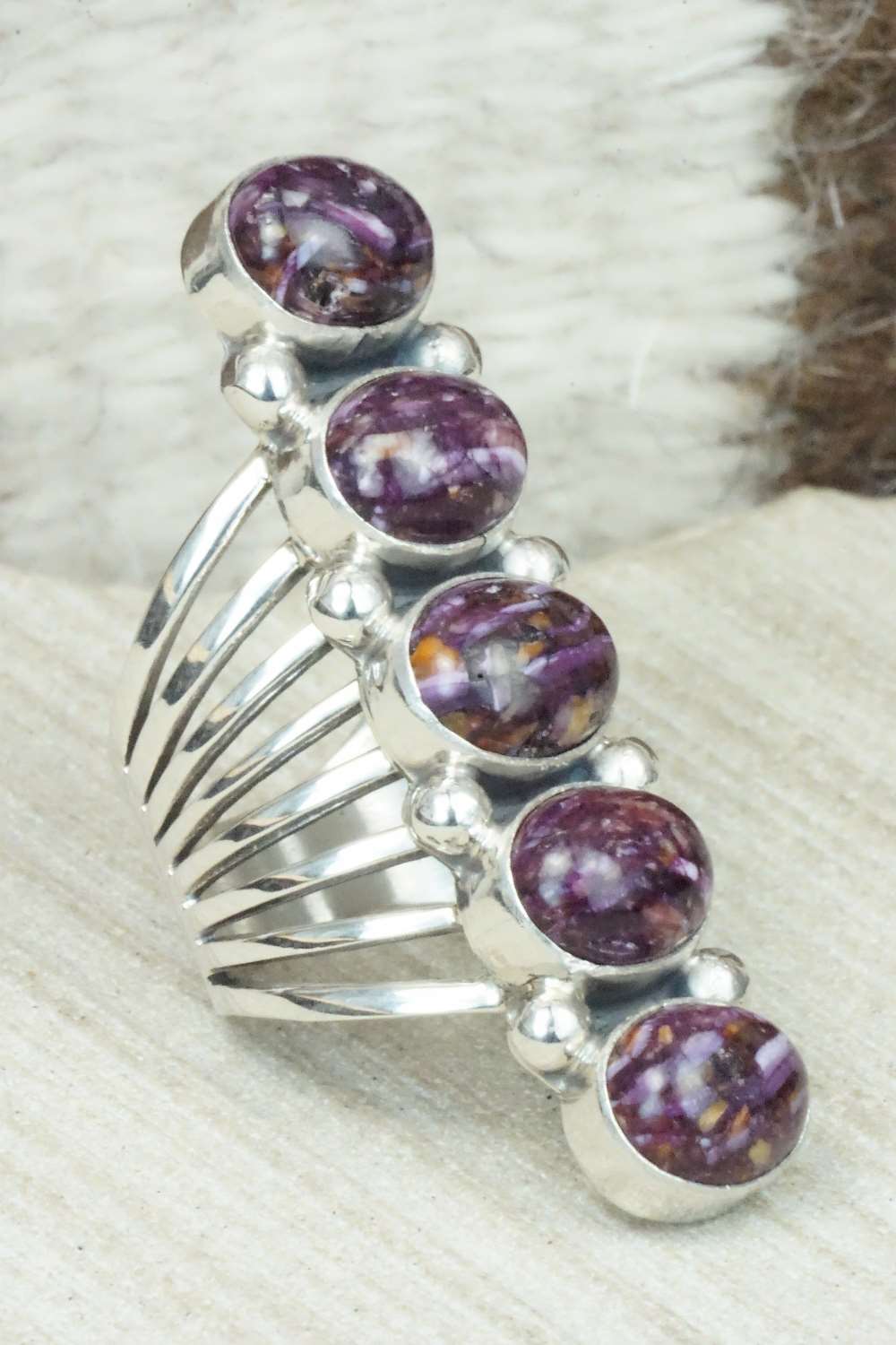Spiny Oyster & Sterling Silver Ring - Thomas Yazzie - Size 6