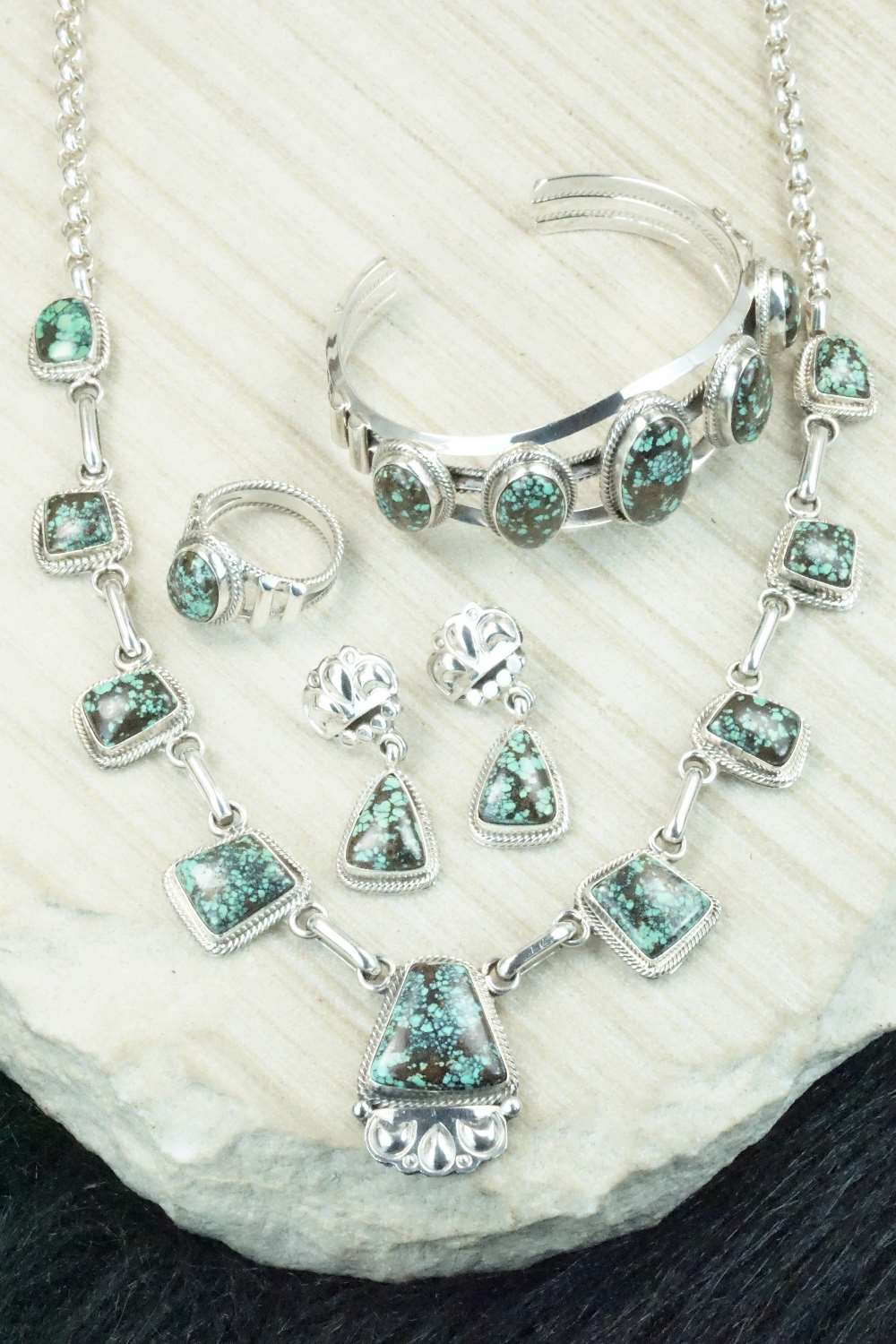 Turquoise & Sterling Silver Necklace Set - Raymond Delgarito