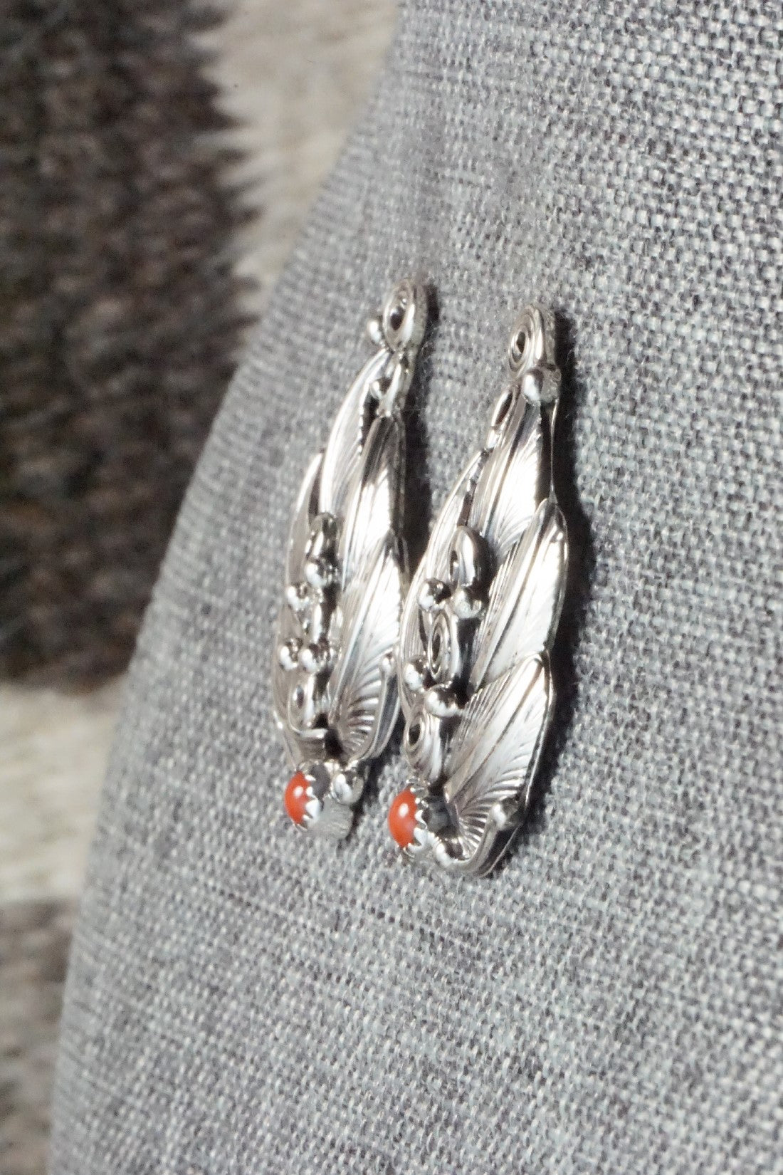 Coral & Sterling Silver Earrings - Darrell Morgan