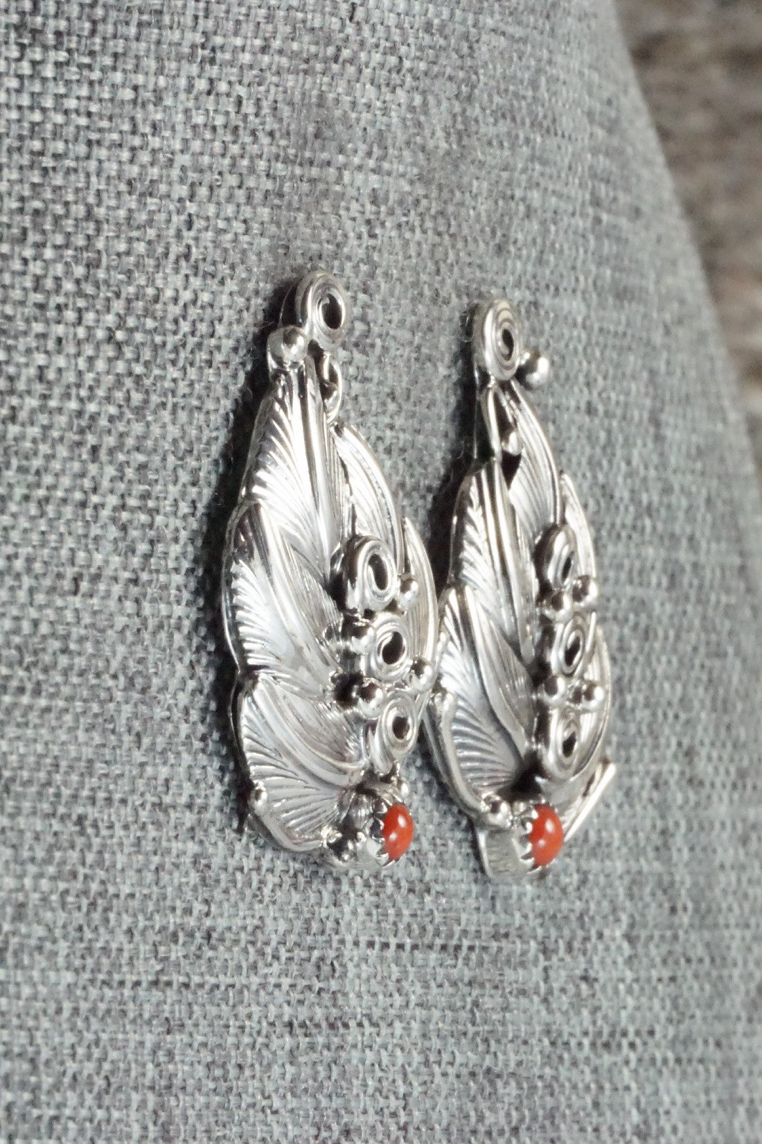 Coral & Sterling Silver Earrings - Darrell Morgan