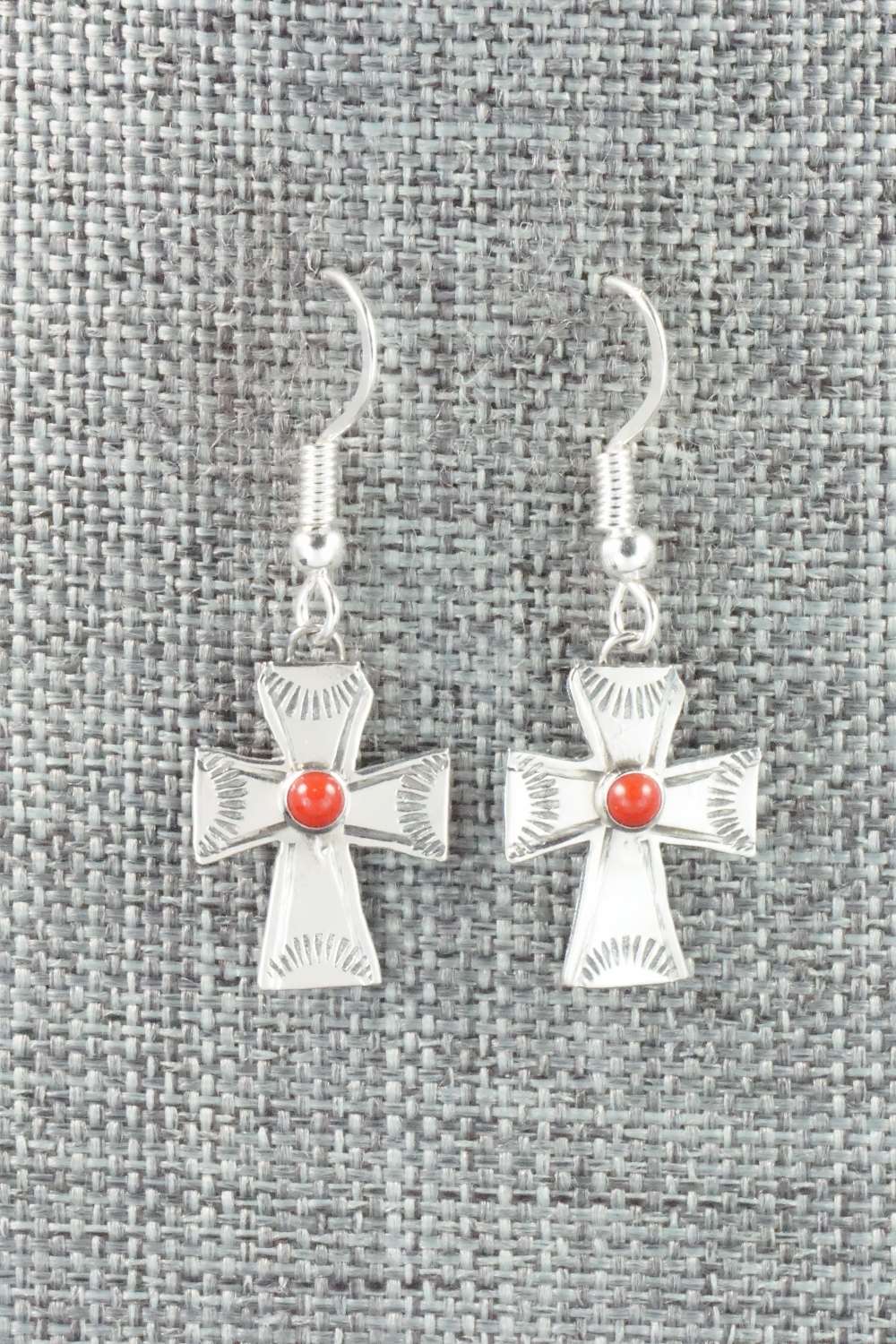 Coral & Sterling Silver Earrings - Lena Platero