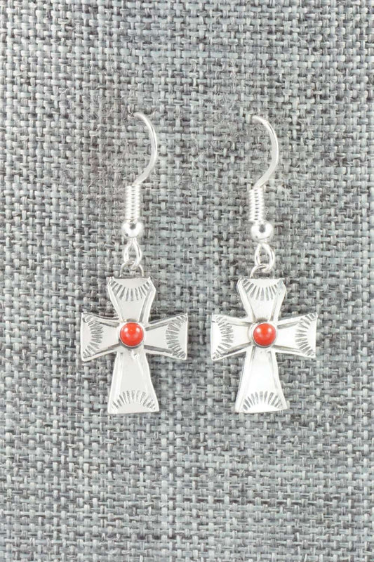 Coral & Sterling Silver Earrings - Lena Platero
