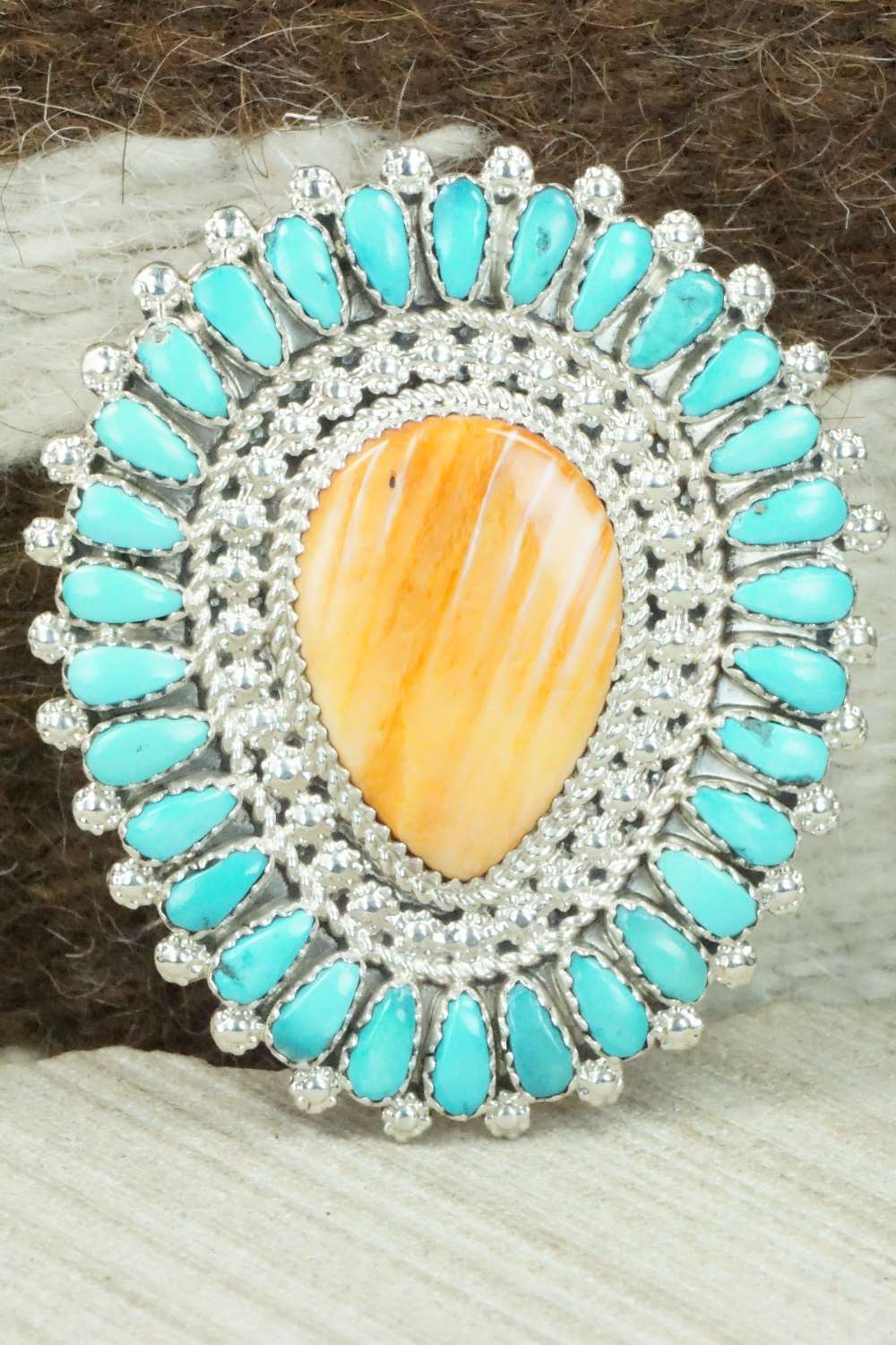 Turquoise, Spiny Oyster & Sterling Silver Ring - Saraphina Wilson - Size 7