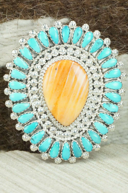 Turquoise, Spiny Oyster & Sterling Silver Ring - Saraphina Wilson - Size 7