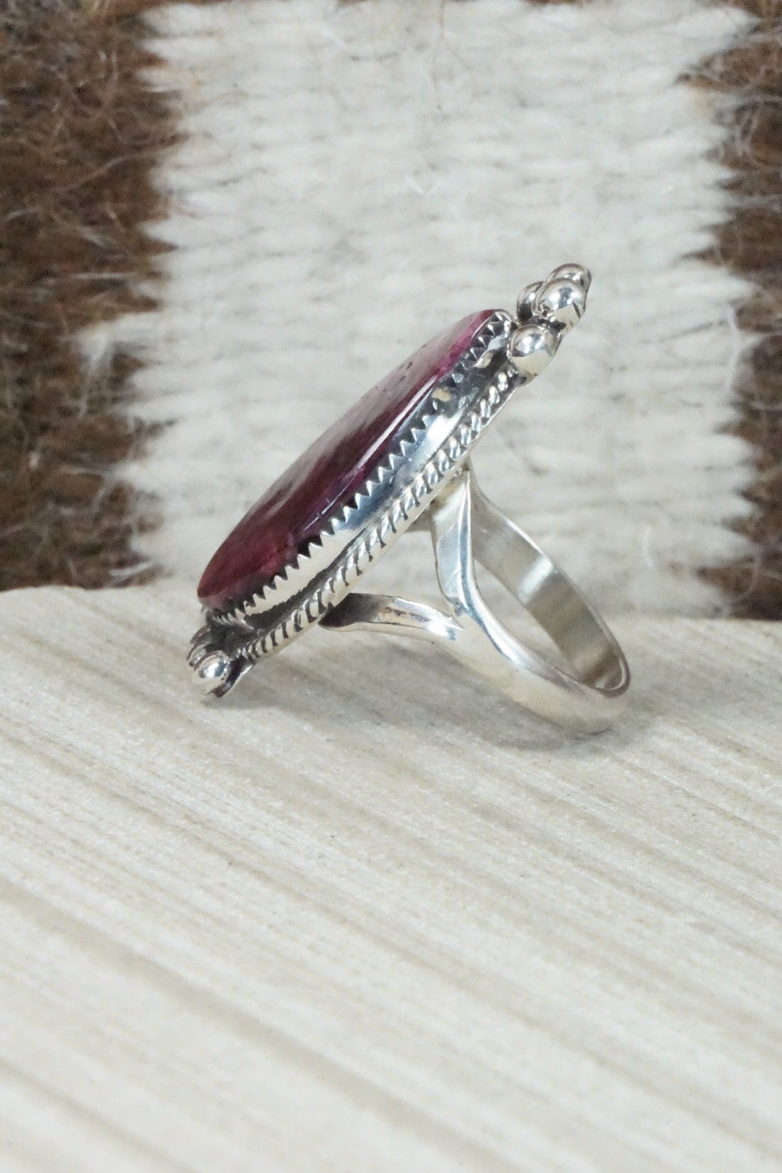 Spiny Oyster & Sterling Silver Ring - Selina Warner - Size 7