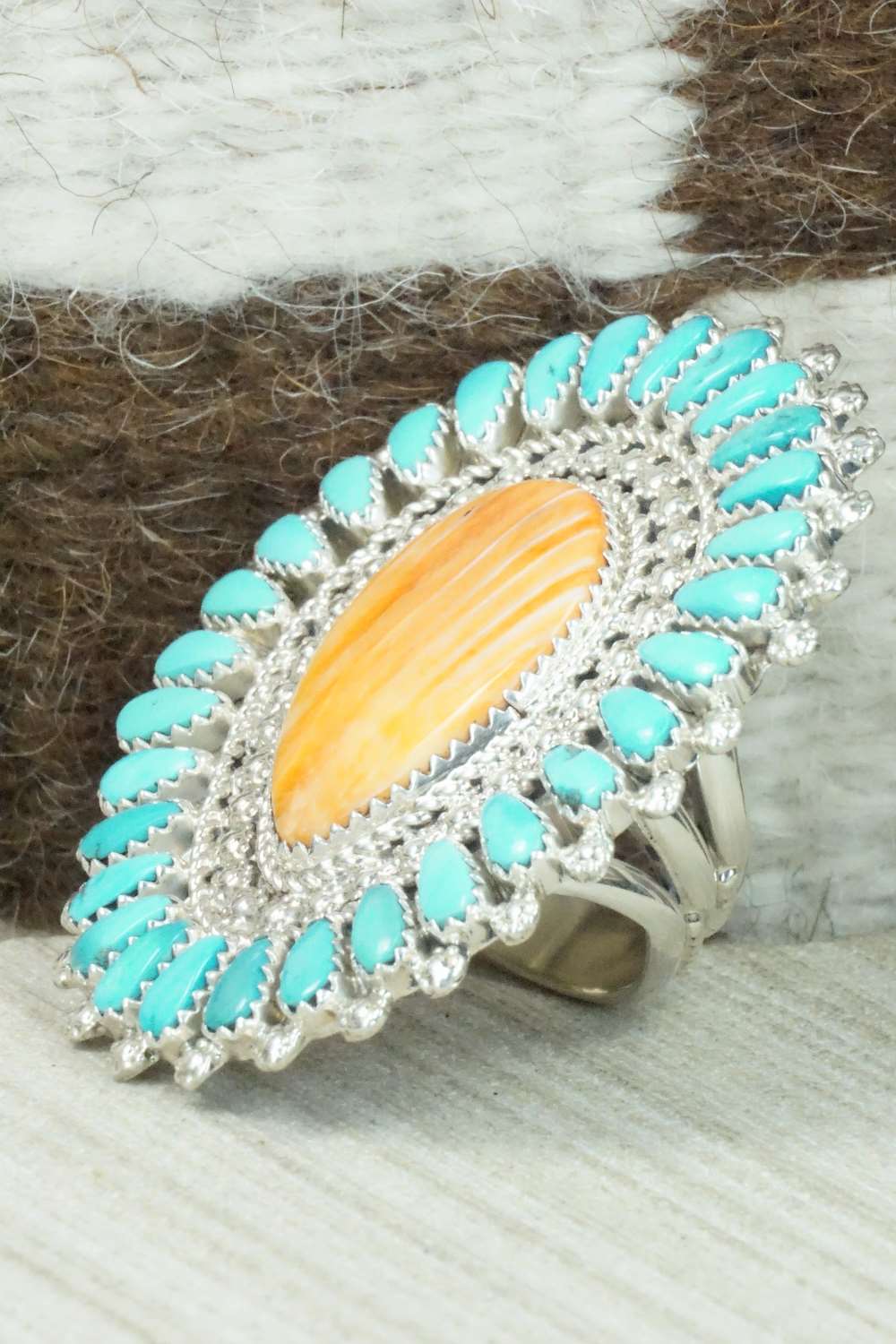 Turquoise, Spiny Oyster & Sterling Silver Ring - Saraphina Wilson - Size 7