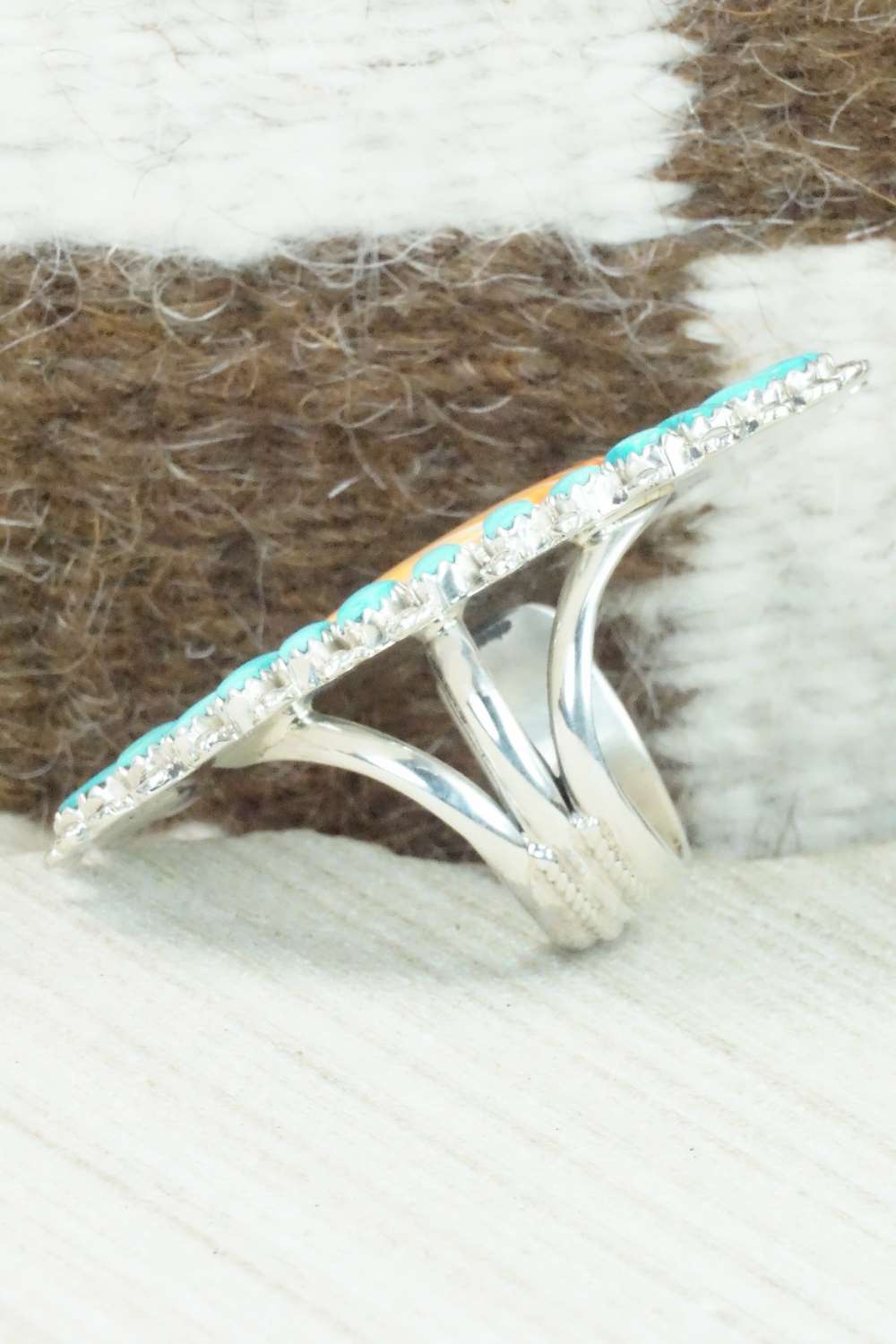 Turquoise, Spiny Oyster & Sterling Silver Ring - Saraphina Wilson - Size 7