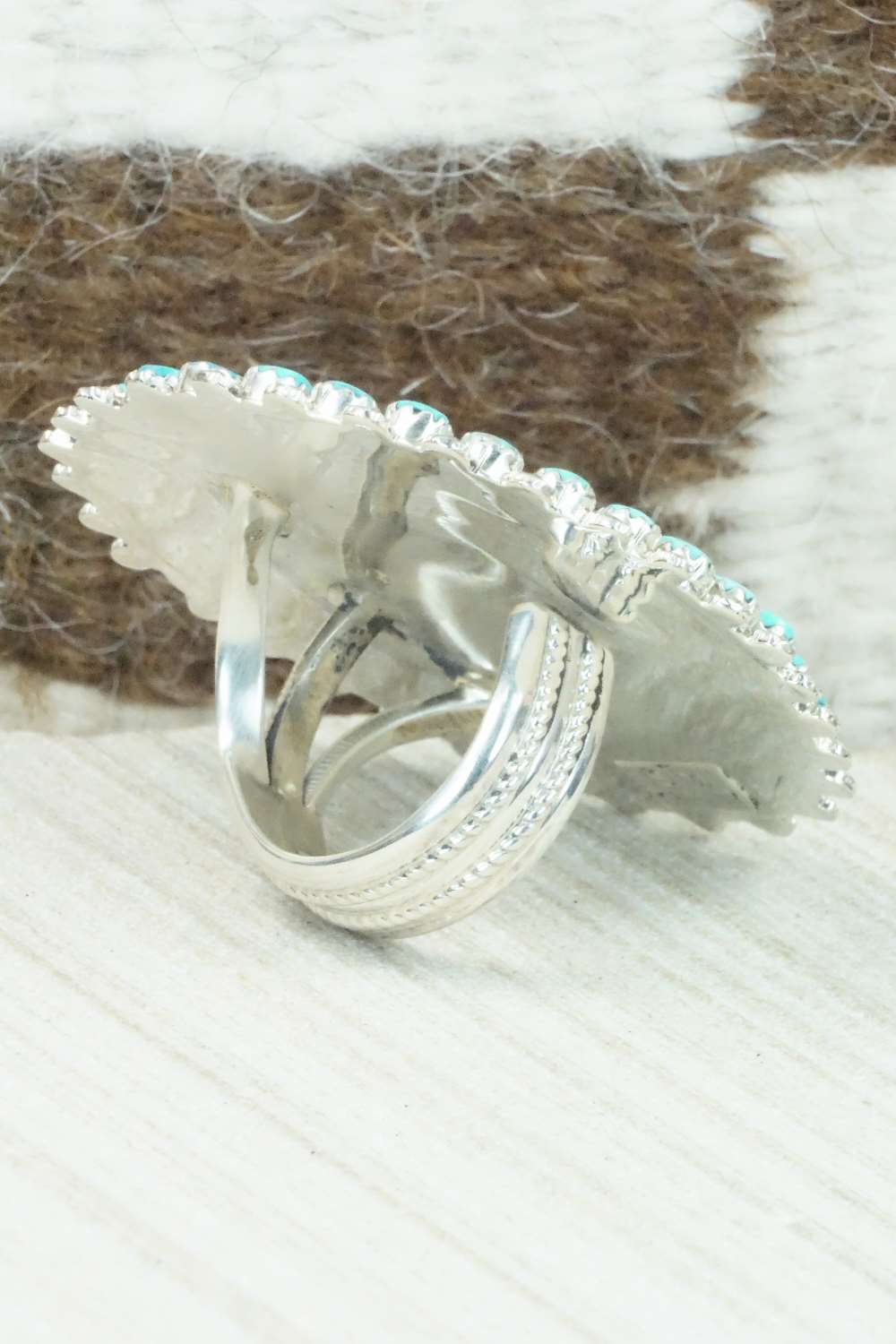 Turquoise, Spiny Oyster & Sterling Silver Ring - Saraphina Wilson - Size 7