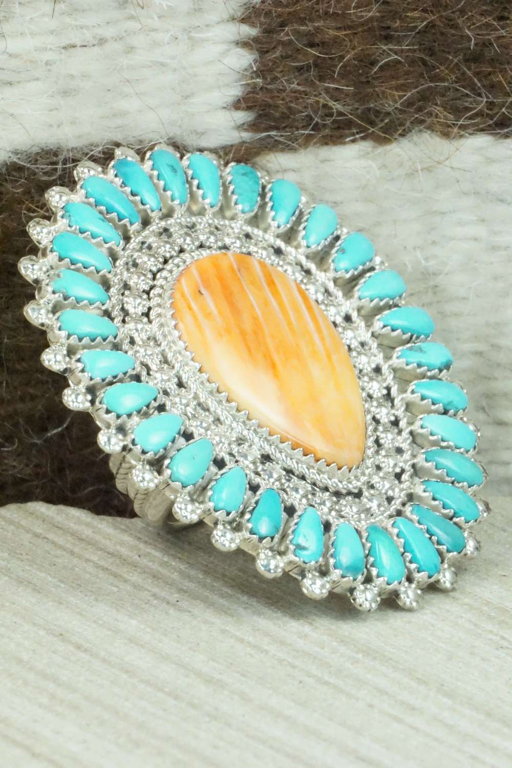 Turquoise, Spiny Oyster & Sterling Silver Ring - Saraphina Wilson - Size 7