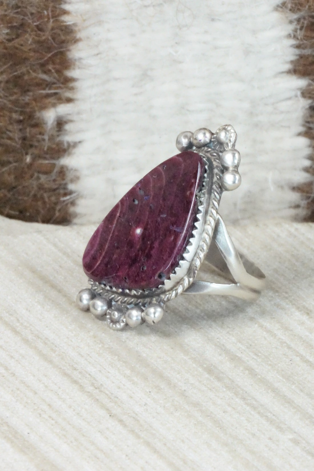 Spiny Oyster & Sterling Silver Ring - Selina Warner - Size 9