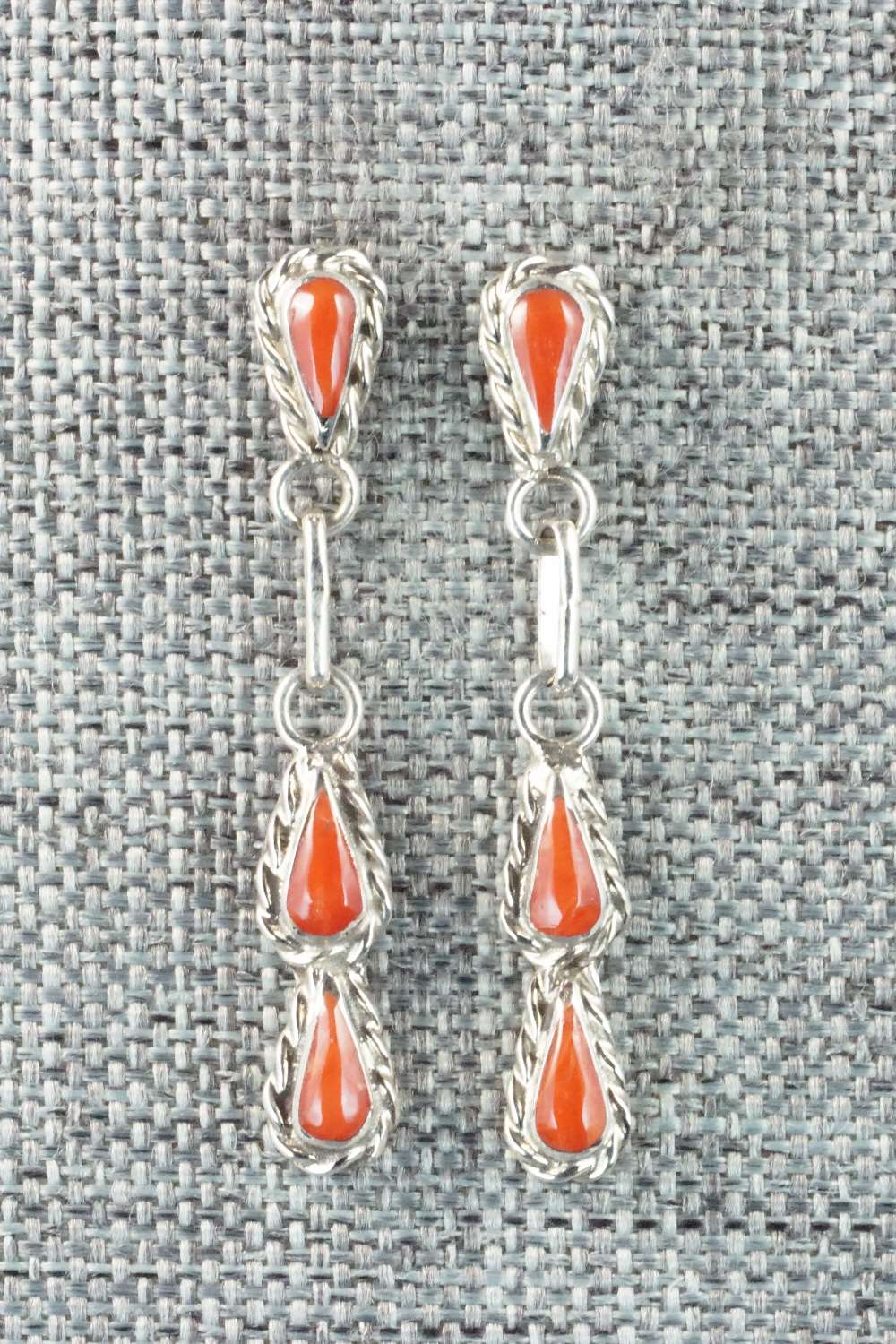 Coral & Sterling Silver Earrings - Zuni