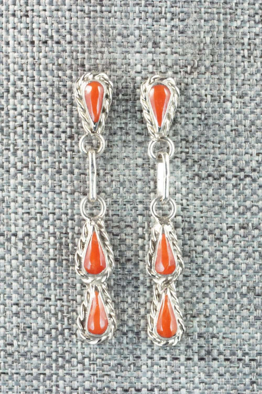 Coral & Sterling Silver Earrings - Zuni
