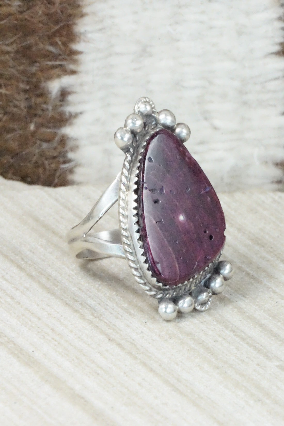Spiny Oyster & Sterling Silver Ring - Selina Warner - Size 9