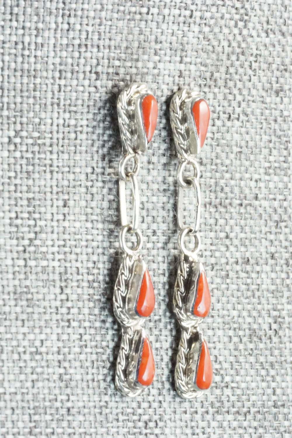 Coral & Sterling Silver Earrings - Zuni